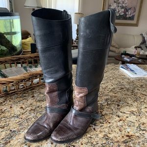 Golden Goose Charlye Knee High Boots Black Brown Croc 37